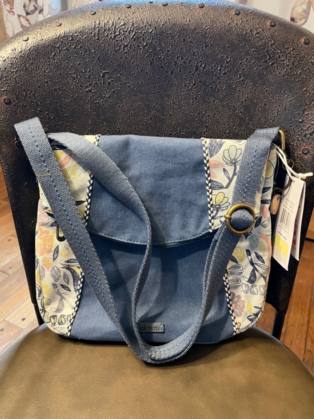 Sakroots Denim Blue Floral Panel Crossbody Bag
